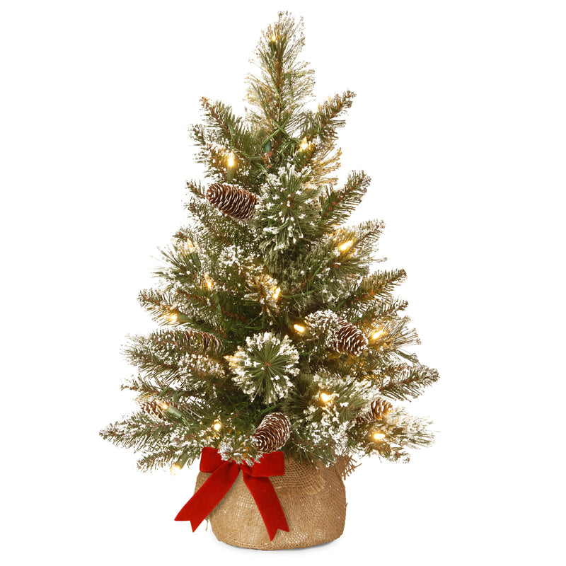 NATIONAL TREE COMPANY PRE-LIT ARTIFICIAL MINI TREE WHITE WHITE TIPPED 2FT GREEN - Brand New