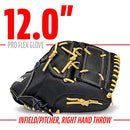 FRANKLIN SPORTS BASEBALL GLOVE PROFLEX ADULT SOFTBALL GLOVE 12" - BLACK/CAMEL - Brand New