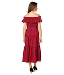 B0BK4FYCNN Draper James Off-The-Shoulder Tie Waist Dress Angie Plaid Red 2XL - Brand New