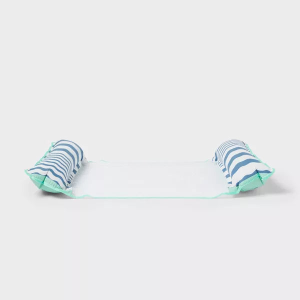 SUN SQUAD WATER HAMMOCK POOL LOUNGER - TEAL/BLUE/WHITE (BLUE STRIPES) - Like New