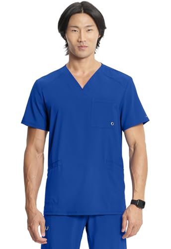 Infinity Cherokee V- Neck Men's Scrub Top with Rib Knit CK900A Galaxy Blue XL - Brand New