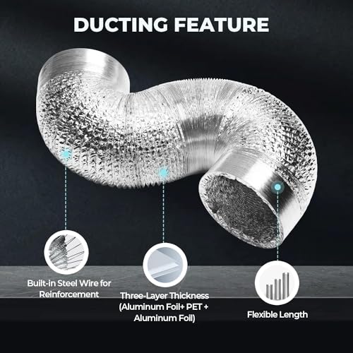 SIMPLE DELUXE 12" 25' DUCTING NON-INSULATED FLEX AIR ALUMINUM FOIL DUCT - SILVER - Like New