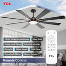 TCL CEILING FAN WITH LIGHT AND REMOTE 62 INCH 8 BLADES BLACK DC FAN - BLACK - Like New