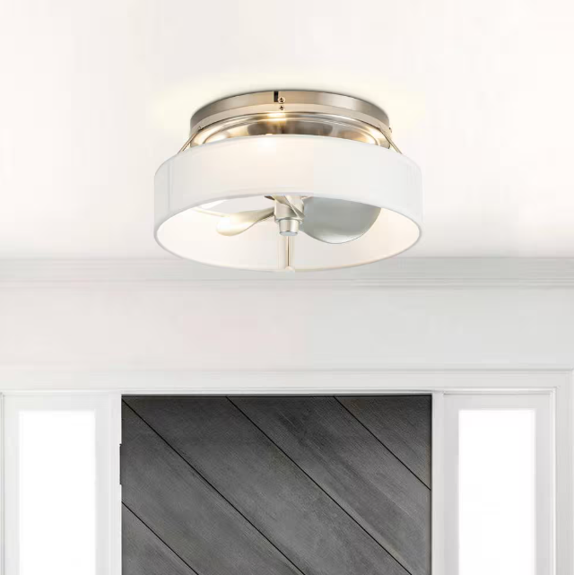 PARROT UNCLE 12.6 IN. INDOOR SATIN NICKEL CAGED FLUSH MOUNT LOW - SILVER/WHITE - Brand New