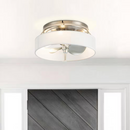 PARROT UNCLE 12.6 IN. INDOOR SATIN NICKEL CAGED FLUSH MOUNT LOW - SILVER/WHITE - Like New