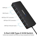SABRENT 2-PORT USB TYPE-C KVM SWITCH WITH 60 WATT POWER DELIVERY OPTION - BLACK - Like New