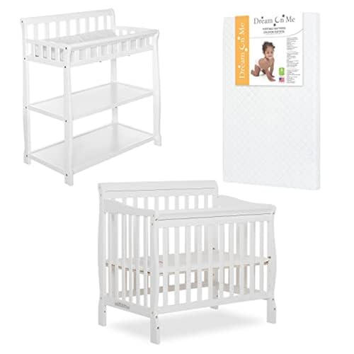 DREAM ON ME NURSERY ESSENTIALS BUNDLE DREAM ON ME ADEN 4-IN-1 MINI CRIB - WHITE - Like New