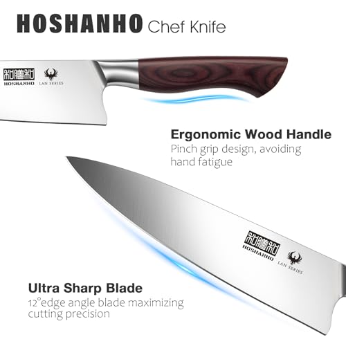 HOSHANHO 8" CHEF KNIFE FOR COOKING, HIGH CARBON STAINLESS STEEL KITCHEN - SILVER - Like New