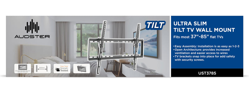 AUDSTER ULTRA SLIM TILT TV WALL MOUNT FITS MOS 27"- 85" FLAT TVS UST3785 - BLACK - Like New