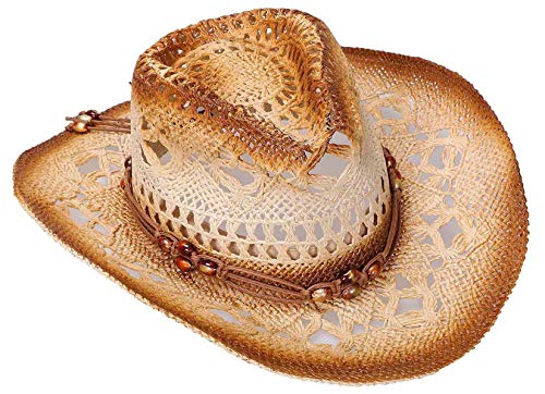 Livingston Men & Women's Woven Straw Cowboy Hat w/Hat Band; OS (Bead Brown) - Like New