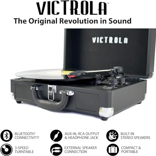 VICTROLA JOURNEY+ SIGNATURE BLUETOOTH SUITCASE RECORD PLAYER - LIGHT GREY LINEN - Like New