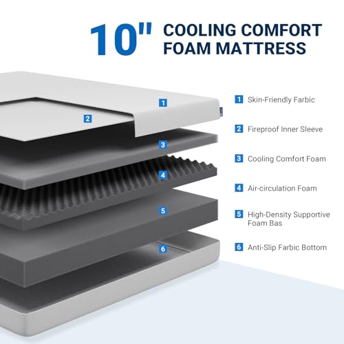 AVENCO KING MATTRESS 10" BAMBOO CHARCOAL MEMORY FOAM MATTRESS IN A BOX - WHITE - Like New