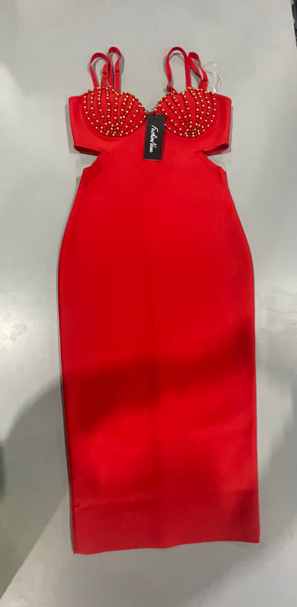 FASHION NANA FITTED DRESS - SIZE: WOMEN L - RED - Brand New