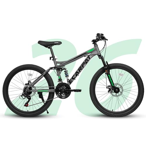 ECARPAT Mountain Bike 26" 21 Speed Dual Suspension - Gray/Green - Like New