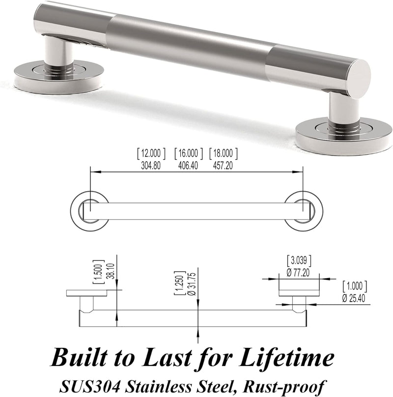 AMERILUCK 18INCH DESIGNER BATH SAFETY GRAB BAR GB-GLC-P18CH - CHROME Like New