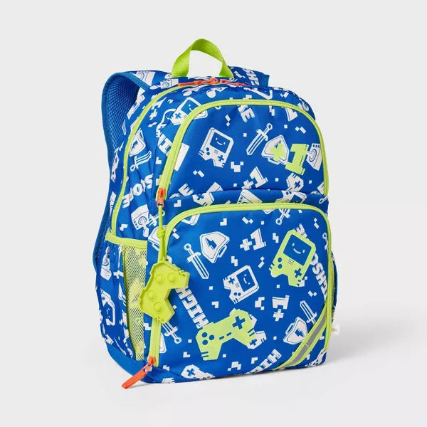 CAT & JACK KIDS' 17'' CLASSIC BACKPACK: VIDEO GAME CONSOLE PATTERN - BLUE/GREEN - Brand New