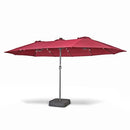 HOME ZONE LIVING 15X9FT DOUBLE HEAD PATIO UMBRELLA WITH BASE - BURGUNDY RED - Like New
