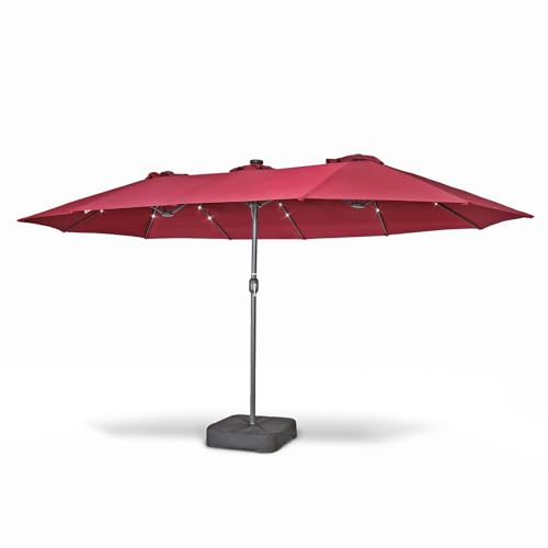 HOME ZONE LIVING 15X9FT DOUBLE HEAD PATIO UMBRELLA WITH BASE - BURGUNDY RED - Like New