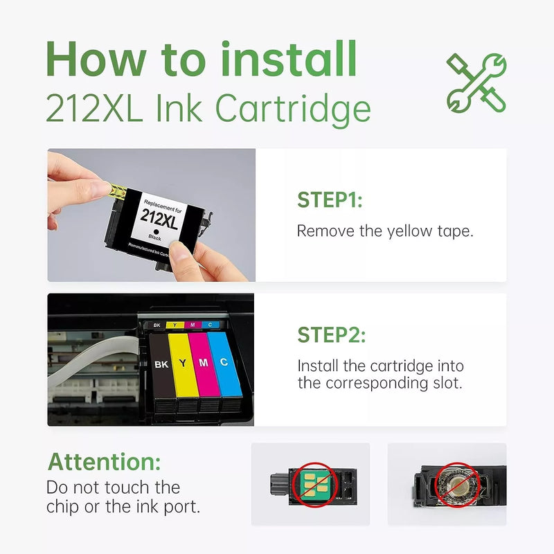 LEMERO INK CARTRIDGE REPLACEMENT FOR 212XL 4PCS - BLACK - Brand New