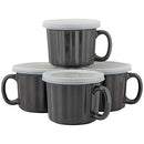 10 Strawberry Street 16oz Set of 4 Soup Mug with Lid, Charcoal Gray - Like New