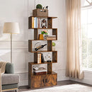 WEENFON Bookshelf 6-Tier Bookcase with Door 73" Corner Rustic Brown - Like New