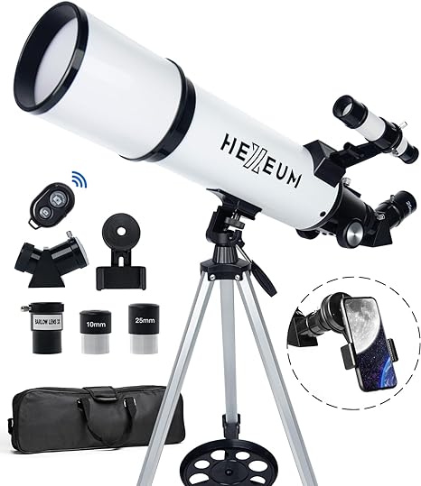 HEXEUM Telescope 80mm Aperture 600mm Astronomical Portable Refracting - WHITE - Like New