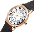 Steinhausen Men Stainless Steel Swiss Rose Gold Watch, Brown Leather Strap - Like New
