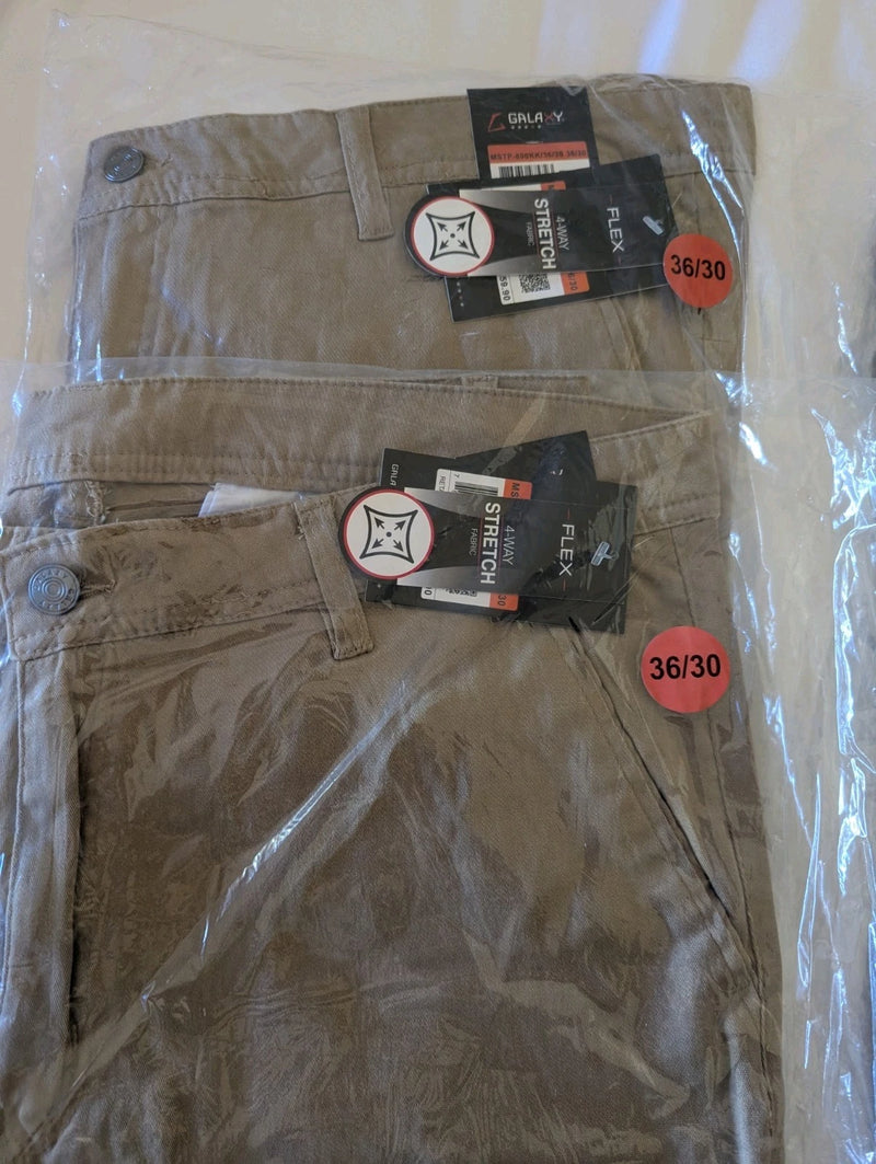 GALAXY BY HARVIC PANTS MEN'S 4 WAY STRETCH CASUAL - SIZE: 36X30 - KHAKI - Brand New
