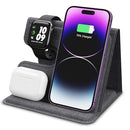 ALPHA DIGITAL 3-IN-1 FOLDABLE WIRELESS CHARGING STATION, PU LEATHER - GRAY - Like New