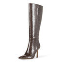 Staples by The Drop Women's Gemini Tall Heeled Boot - Chocolate Croc - Size 10 - Like New