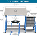 SD STUDIO DESIGNS CRAFT TABLE | ANGLE ADJUSTABLE TOP, STOOL - BLUE/GRAY - Like New