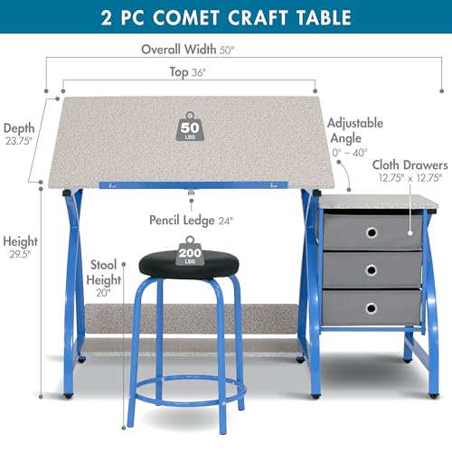 SD STUDIO DESIGNS CRAFT TABLE | ANGLE ADJUSTABLE TOP, STOOL - BLUE/GRAY - Like New