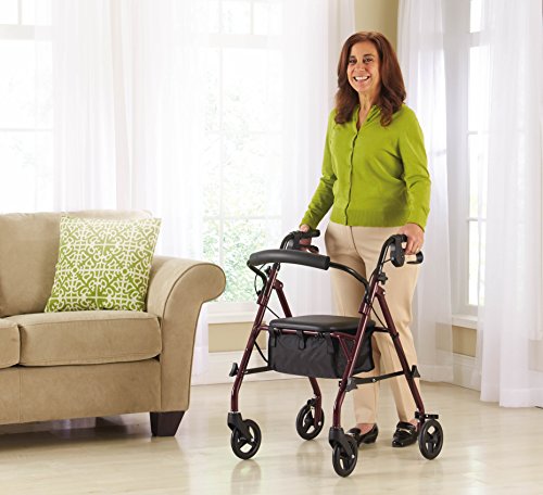 Medline Steel Rollator Walker with Seat, Burgundy, 350 lb. Weight Capacity - Like New