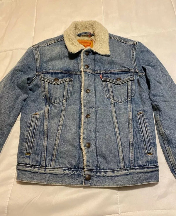 LEVI'S ORIGINAL SHERPA TRUCKER WOMEN'S DENMIN JACKET - SIZE: WOMEN L - BLUE - Like New