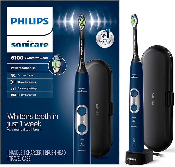 Philips Sonicare ProtectiveClean 6100 Electric Toothbrush, HX6871/49 - Navy Blue Like New