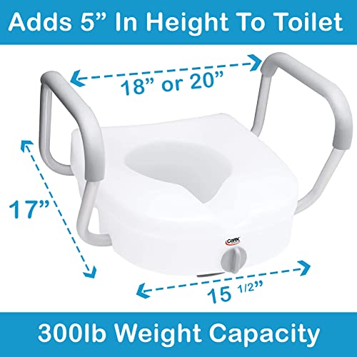 CARES E-Z LOCK 5" RAISED TOILET SEAT ARMS HANDICAP RAISED B30300 - WHITE/GRAY - Like New