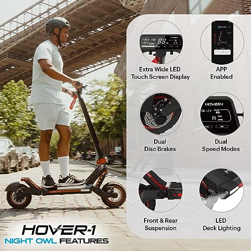 HOVER-1 NIGHT OWL ELECTRIC FOLDING SCOOTER, 31 MPH TOP SPEED - BLACK/RED - Like New