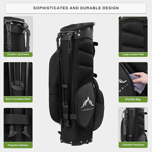 UNIHIMAL LIGHTWEIGHT GOLF STAND BAG, 5 WAY FULL-LENGTH DIVIDERS - BLACK - Like New