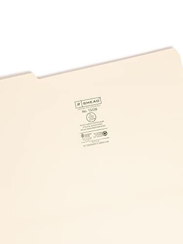 SMEAD FILE FOLDER WITH PROTECTION 1/3-CUT TAB LEGAL SIZE MANILA 100 PER BOX - Brand New
