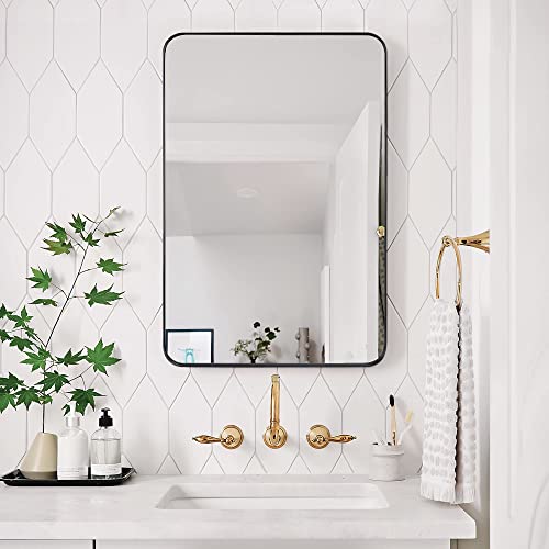 PAIHOME BLACK BATHROOM MIRROR, 24X36 INCH STAINLESS STEEL FRAME - BLACK - Like New