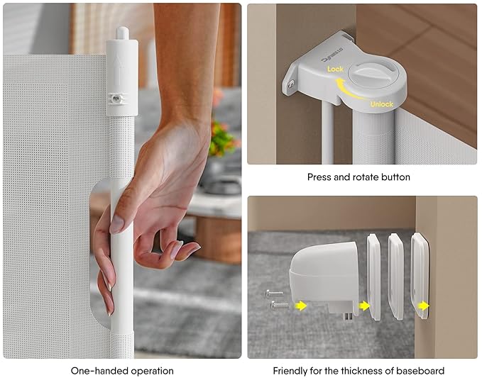 DynaBliss 118" Retractable Baby Gates Extra Wide for Large Opening - WHITE Like New