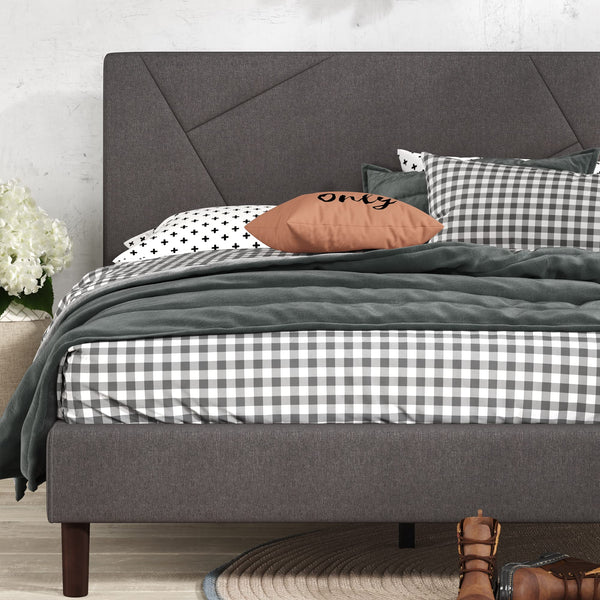 ZINUS JUDY UPHOLSTERED PLATFORM BED FRAME, MATTRESS FOUNDATION, QUEEN - GRAY - Like New
