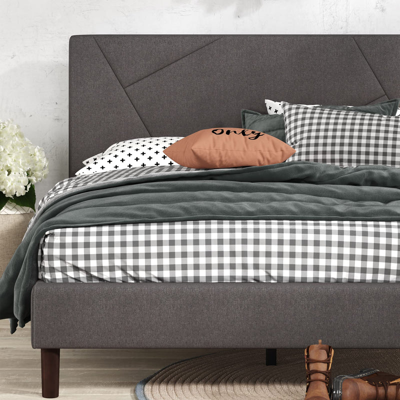 ZINUS JUDY UPHOLSTERED PLATFORM BED FRAME, MATTRESS FOUNDATION, QUEEN - GRAY - Like New