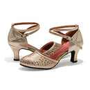 Dress First Womens Latin Dance Shoes Closed Toe Ballroom Pumps Champagne Size 36 - Brand New