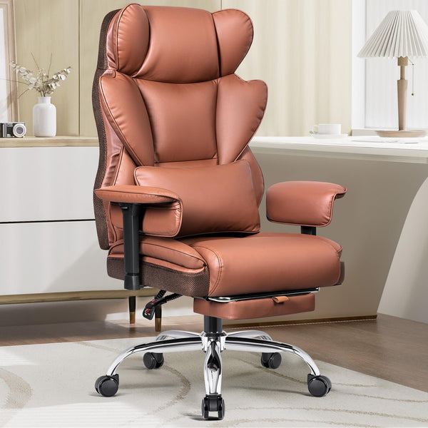 BESTFAIR BIG AND TALL OFFICE CHAIR - HIGH BACK & FOOTREST - BROWN - Like New