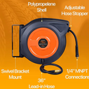 SUPER HANDY Enclosed Air Hose Reel 50' Ft Hose Retractable GUR020 - BLACK/ORANGE - Like New