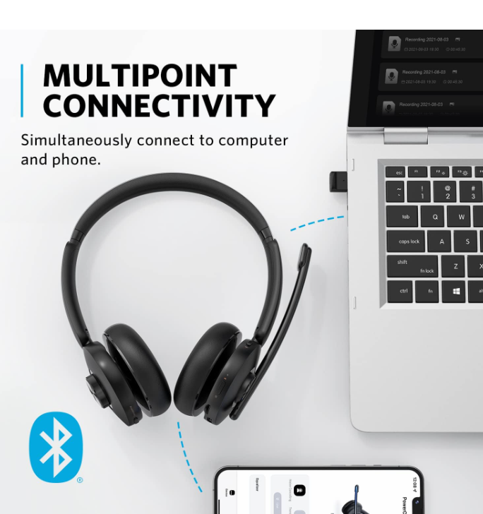 Anker PowerConf H500 Bluetooth Dual-Ear Headset with Microphone A3511011 - Black - Brand New