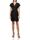HD5D0D23 HALSTON WOMEN'S STRUCTURED SHORT SLEEVE V-NECK COTTON DRESS, 6, BLACK - Brand New