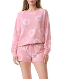 SPLENDID WOMENS 2PC CREWNECK SHORTY - CIRCLE TIE DYE BLEACHED MAUVE - M - Brand New
