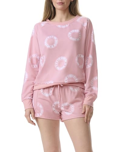 SPLENDID WOMENS 2PC CREWNECK SHORTY - CIRCLE TIE DYE BLEACHED MAUVE - M - Brand New